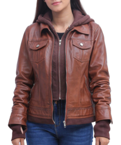 Brown Hooded Leather Jacket