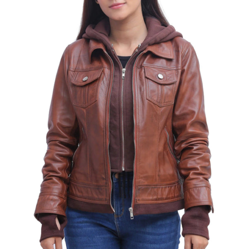 Brown Hooded Leather Jacket