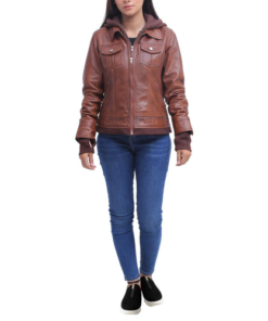 Brown Hooded Leather Jacket