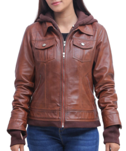 Brown Hooded Leather Jacket