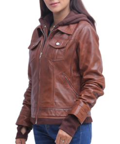 Brown Hooded Leather Jacket