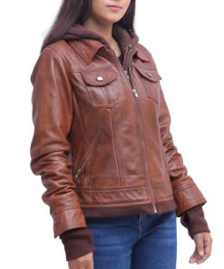 Brown Hooded Leather Jacket