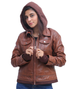 Brown Hooded Leather Jacket