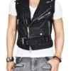 Asymmetrical Belted Black Vest