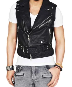 Asymmetrical Belted Black Vest