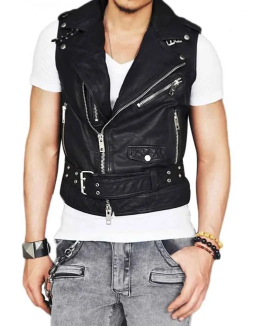 Asymmetrical Belted Black Vest