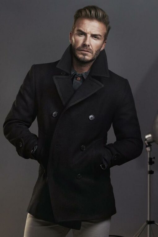 David Beckham Black Wool Pea Coat