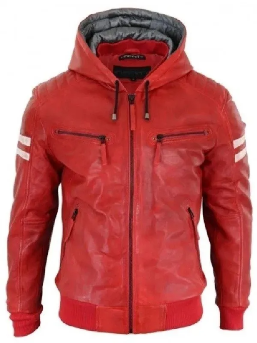 Red Bomber Hooded Jacket