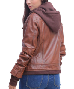 Brown Hooded Leather Jacket