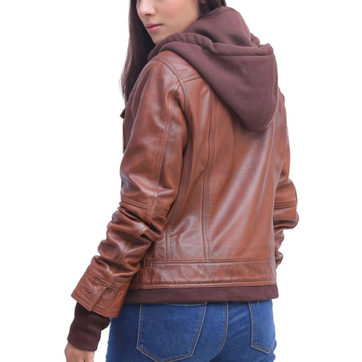 Brown Hooded Leather Jacket