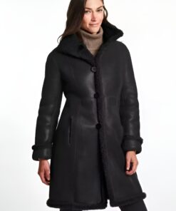 Black Leather Shearling Coat