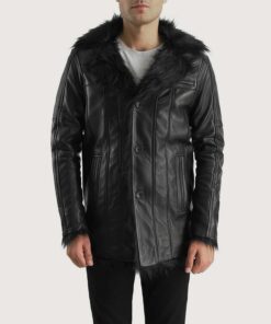 Furcliff Black Leather Coat