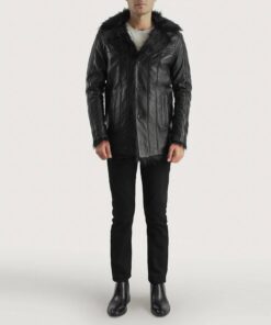 Furcliff Black Leather Coat