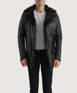 Furcliff Black Leather Coat