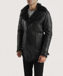 Furcliff Black Leather Coat